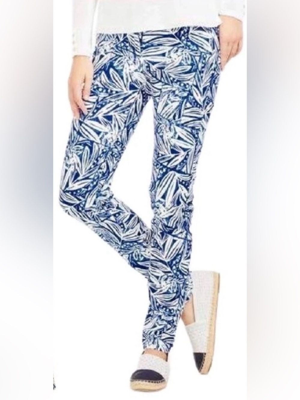 J.McLaughlin Lexi Jeans Blue White Floral Denim Pants 8